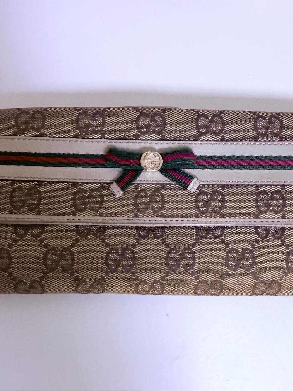 Gucci Beige Monogram Canvas Continental Wallet with Ribbon Detail